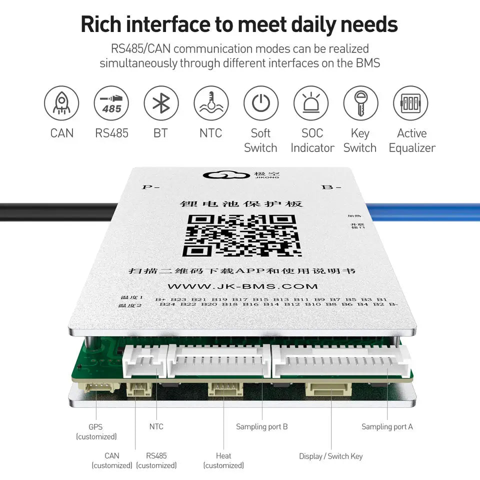JKBMS JK-BD4A20S6P Smart Active Balance BMS LiFePO4 20S 60A  Heat FR-4 PCB Board 24V