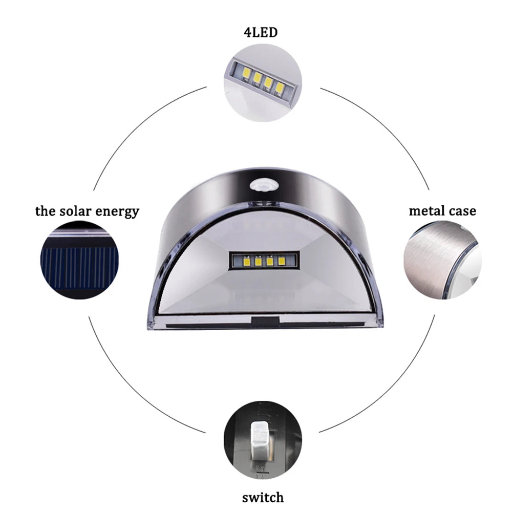 Hot Sell Solar Light LED Solar Wall Lamp PIR Motion Sensor Stainless Steel Shell Lighting For Outdoor Garden Wall Fence Stair