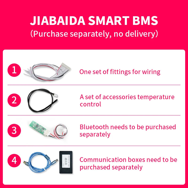 Jiabaida bms lcd display touch screens UART/RS485 port 3s/4s/6s/8s/13s/16s/20s/24s battery management system