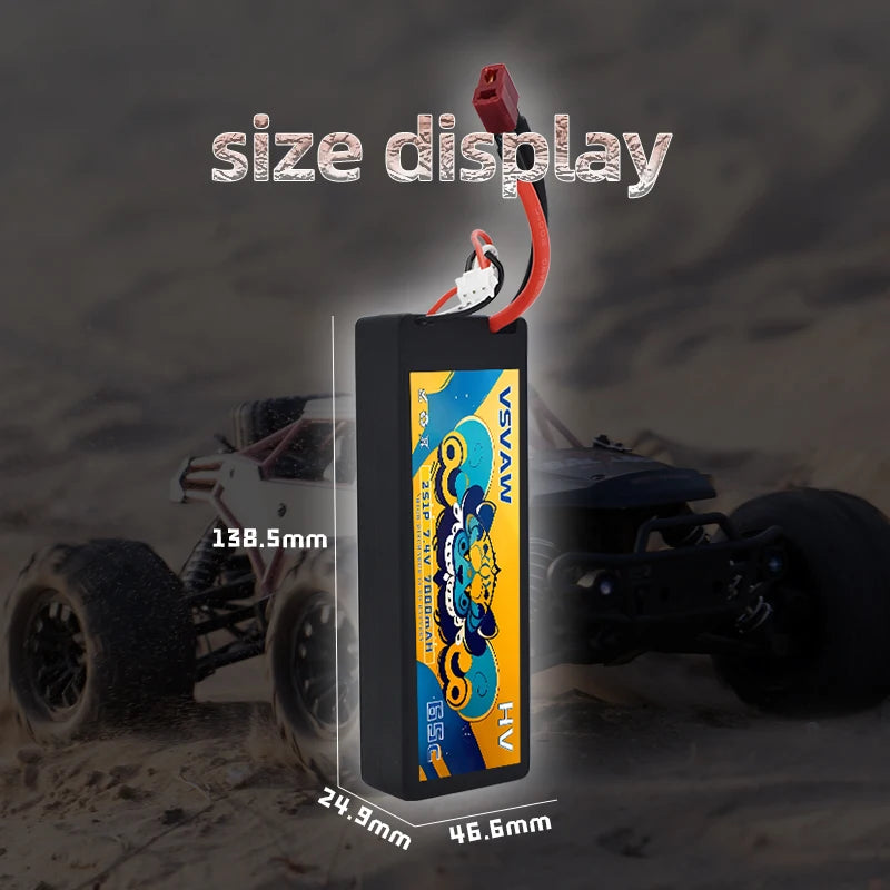 VSVAW 2S 7.4V Lipo Battery 7000mAh 65C Hardcase with T Plug for RC Car 1/10 Boats FPV Drones RC Models Parts-Premium Series