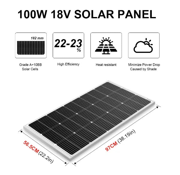 US Stock Free Shipping Dokio Brand Solar Panel 100W Monocrystalline Silicon 18V Celulas Solares Silicio for Battery Charger PRIME RJ SOLAR PH