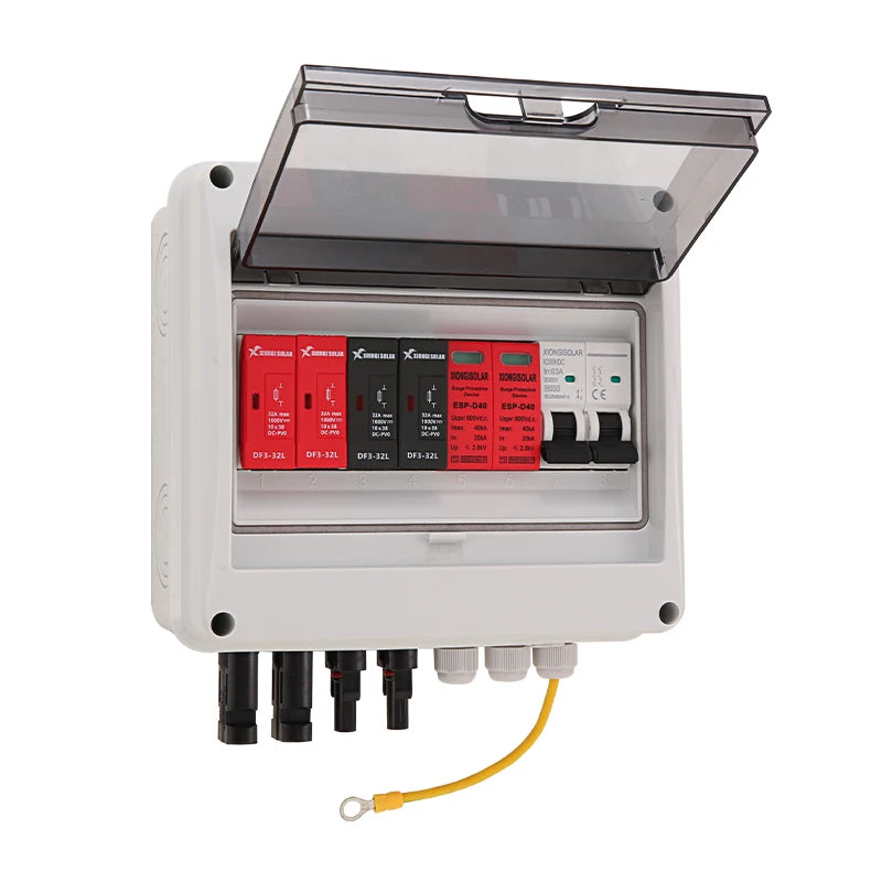 XIONGISOLAR Outdoor Waterproof IP65 DC Combiner Box for Solar Panel 2 Strings 2 1 600V 63A Circuit Breaker Surge Lightning