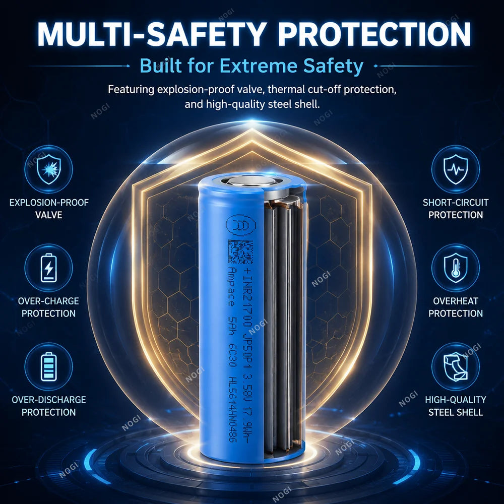 Ampace 21700 Cylindrical NMC Battery 3.7V 5000mAh Lightweight High Energy Density Cell Extends Device Running Time