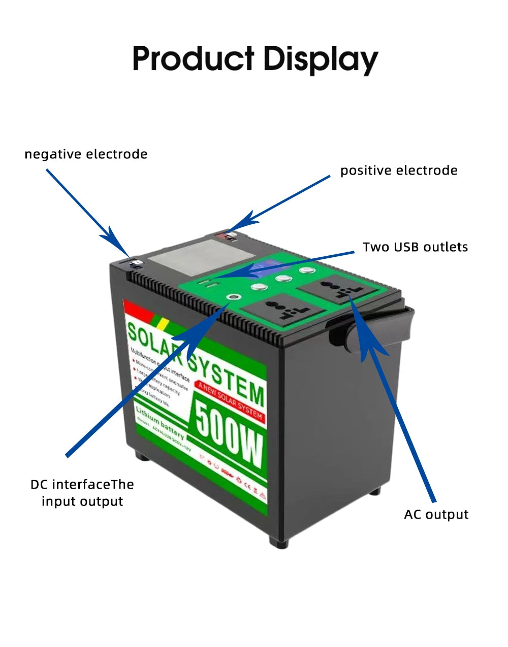 Outdoor Portable Camping LiFePO4 Battery 500W Rechargeable Solar Generator Home Emergency Backup Power System External Battery