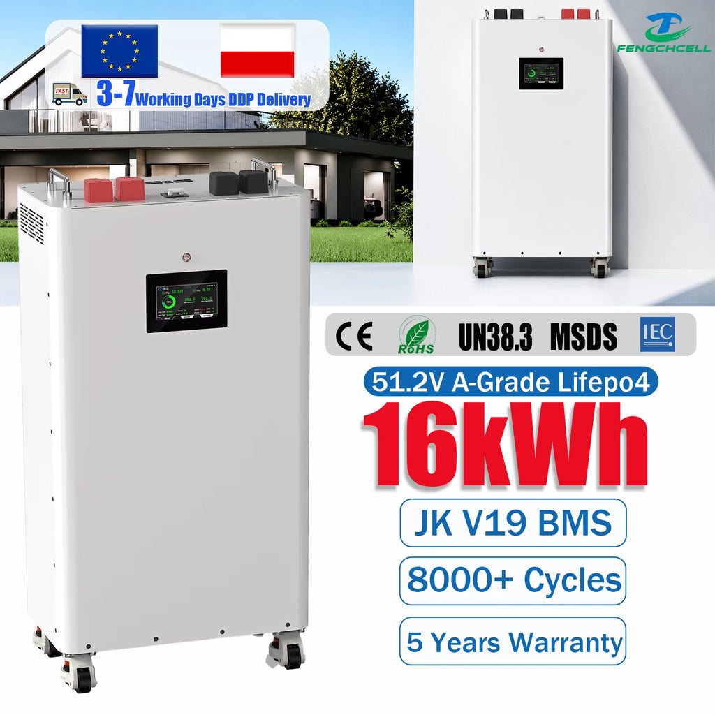 PL Local Stock 48V 51.2V Movable Floor Standing 314Ah Lifepo4 Solar Battery with JK V19 BMS for Home Power Energy Storage