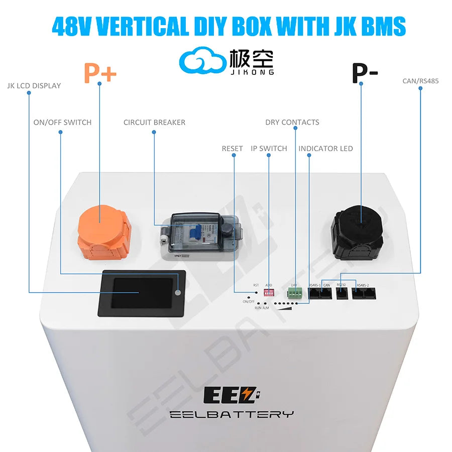 EU Stock EEL V1 48v Lifepo4 Battery Pack Battery Box DIY Kits with JK 200A BMS and Wheels Breaker for 280ah-330ah Lifepo4 Cell PRIME RJ SOLAR PH