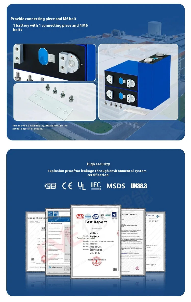 TLEC 3.2V 280Ah Weft Lithium Iron Phosphate Solid State Battery Pack LF280K280Ah 5000 Cycle Life 3.2x3.2x3.2 Dimensions -20
