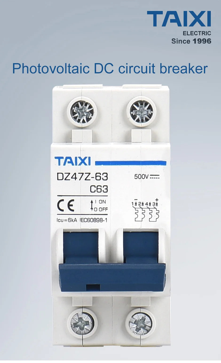 Solar PV MCB DC Circuit Breaker 1P/2P 500V 1000V Photovoltaic disconnect switch 10A 16A 20A 32A 40A 63A 100A 125A PRIME RJ SOLAR PH