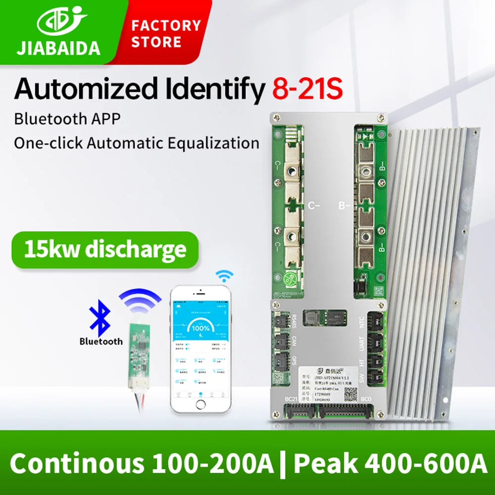 JBD 8S-21S Battery Management System 8S 24V 16S 48V 20S 60V LiFePO4 BMS Li-ion BMS 80A 100A 120A 150A 200A with UART RS485 CAN