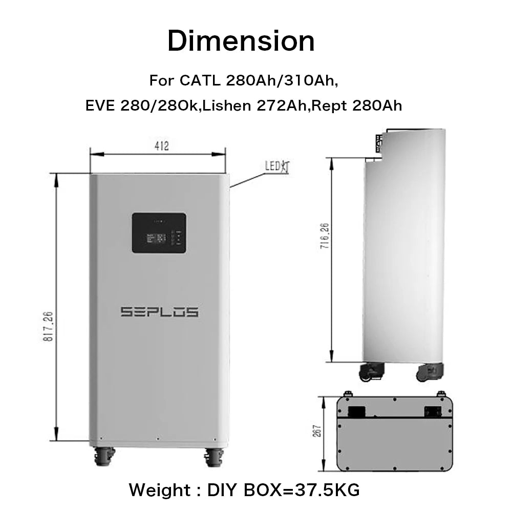 EU Free Shipping 280Ah 314ah 320ah Battery Case 51.2V 48V Diy Lifepo4 Vertical Battery Pack for Home Energy Storage PRIME RJ SOLAR PH