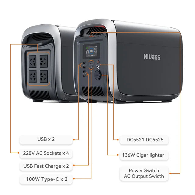 NIUESS 2024 New Arrival Portable Energy Storage Portable Power Stations 1000W 2000w 3000w Lithium Iron Battery