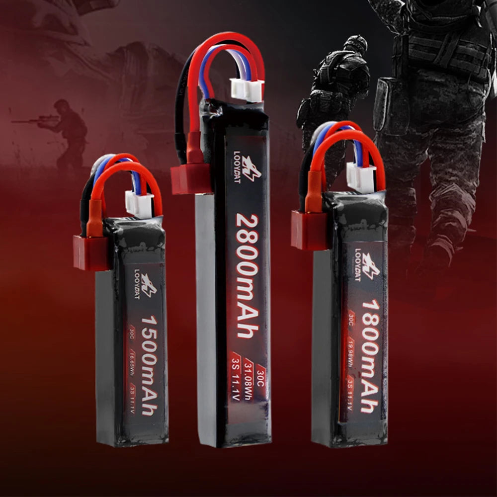 LOOYBAT 3S 11.1V 1500mAh 1800mAh 2800mAh 30C LiPo Airsoft Battery Rechargeable Pouch RC Models