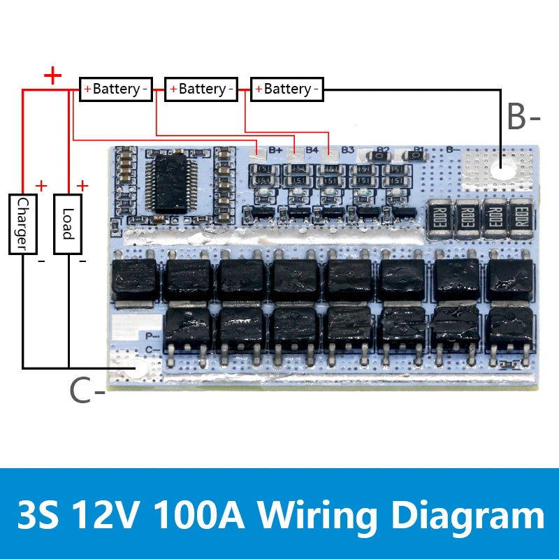 12V 16.8V 21V 100A Li-Ion Li-Polymer Battery Protection Circuit Board 3s/4s/5s BMS LMO Ternary Charging Module for Multi-Cell