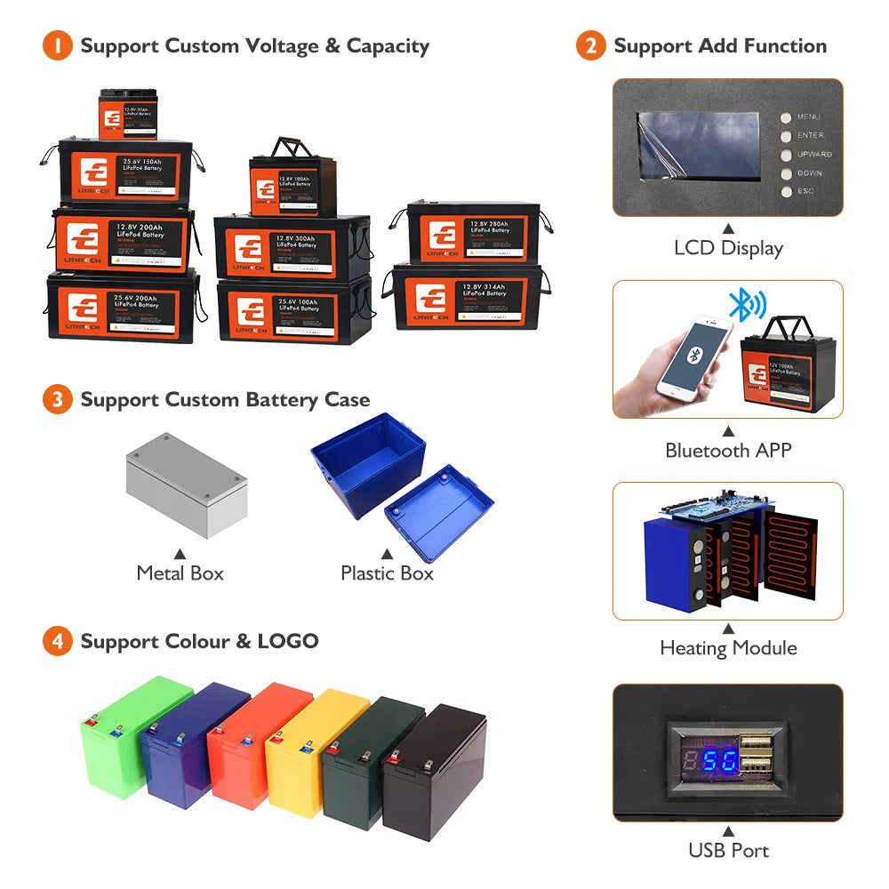 200A BMS 314Ah 12.8V LiFePO4 Battery Backup 12V Lithium Iron Phosphate Energy Storage Battery 8000+ Times Lifepo4 Custom Battery