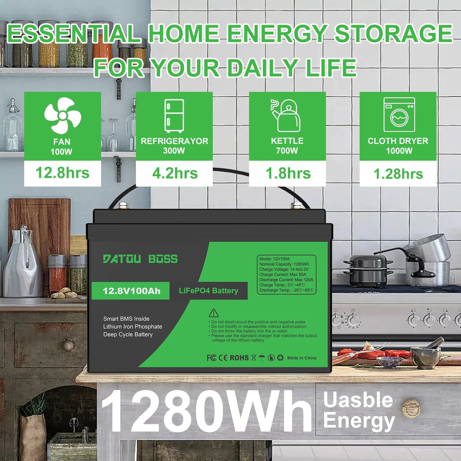 USA Stock 12V 100Ah LiFePO4 Battery Grade a Cells 6000+ Deep Cycles 10-Years Lifespan for RV, Marine, Solar Home Energy Storage