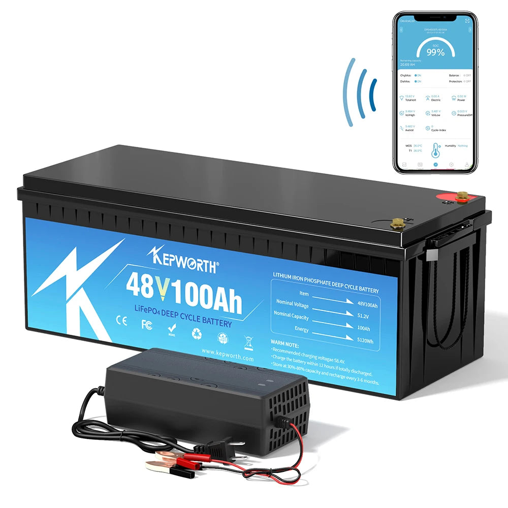 Tax Free EU Stock Kepworth Lithium Battery 36v 100Ah 48v 100Ah Blue Tooth Lifepo4 Battery With 100A Smart BMS 48v 100Ah Battery