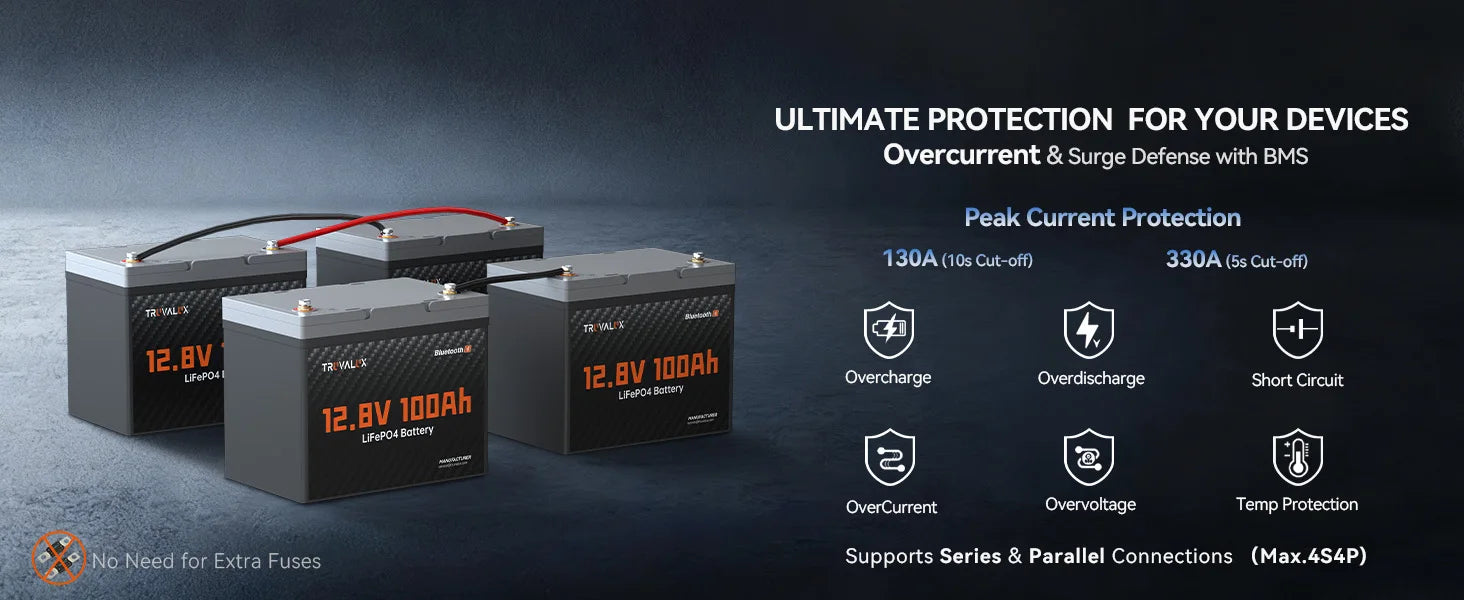 TRUVALUX 12V 100Ah LiFePO4 Bluetooth Lithium Battery Group24 Size Smart 100A BMS 6000+cycles1.28kWh Deep Cycle Solar Storage RV