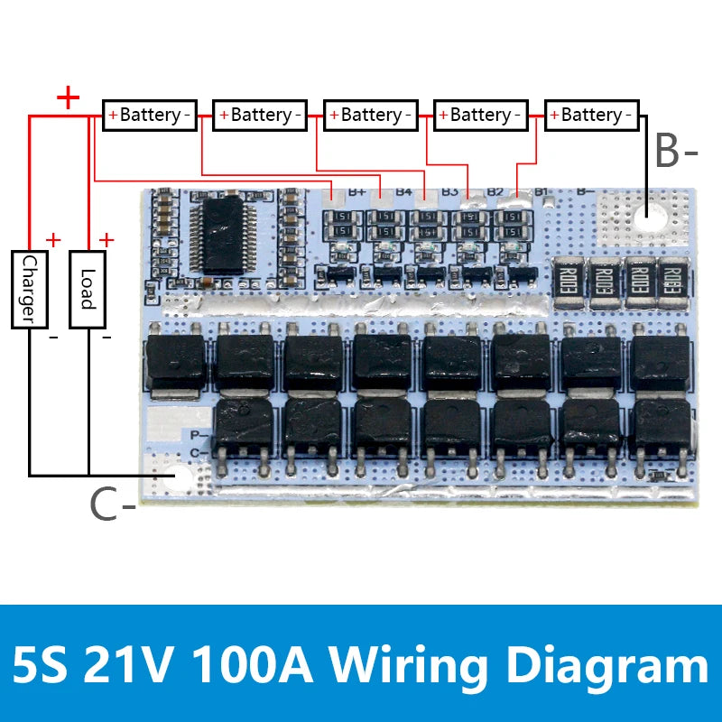 12V 16.8V 21V 100A Li-Ion Li-Polymer Battery Protection Circuit Board 3s/4s/5s BMS LMO Ternary Charging Module for Multi-Cell