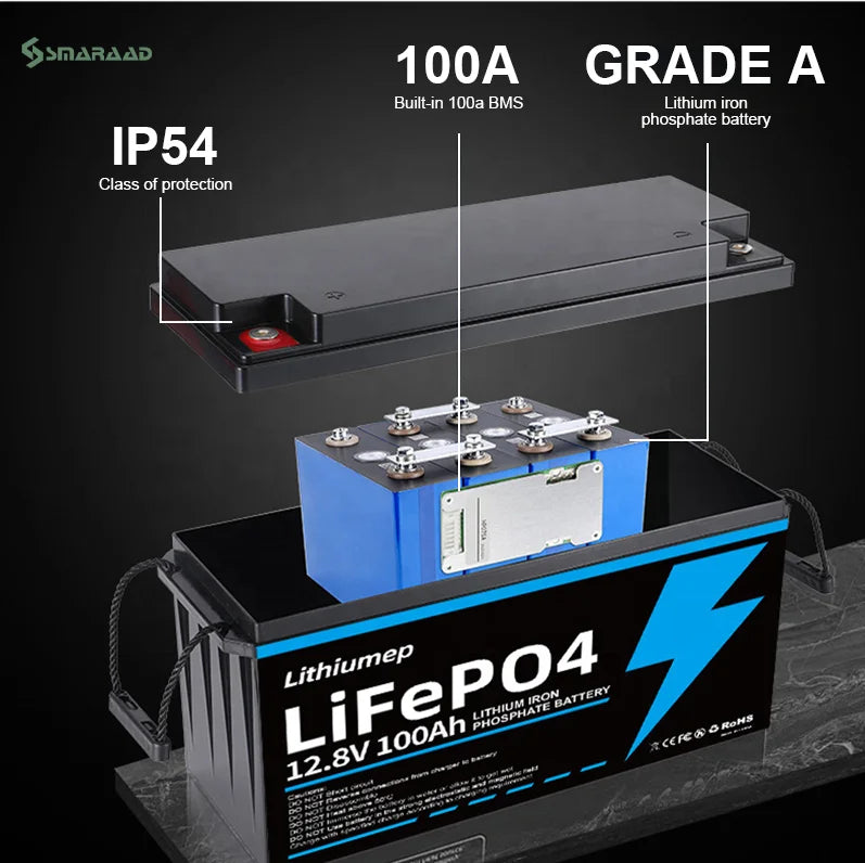 Smaraad Lithium Ion Batteries  Lifepo4 Battery 12.8v 300ah(3840wh) Power Backup for Home