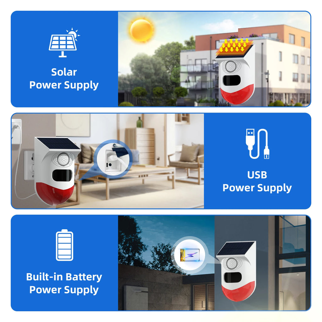 Solar Powered Tuya Wifi Outdoor PIR Motion Sensor Alarm With Sound and Light PRIME RJ SOLAR PH