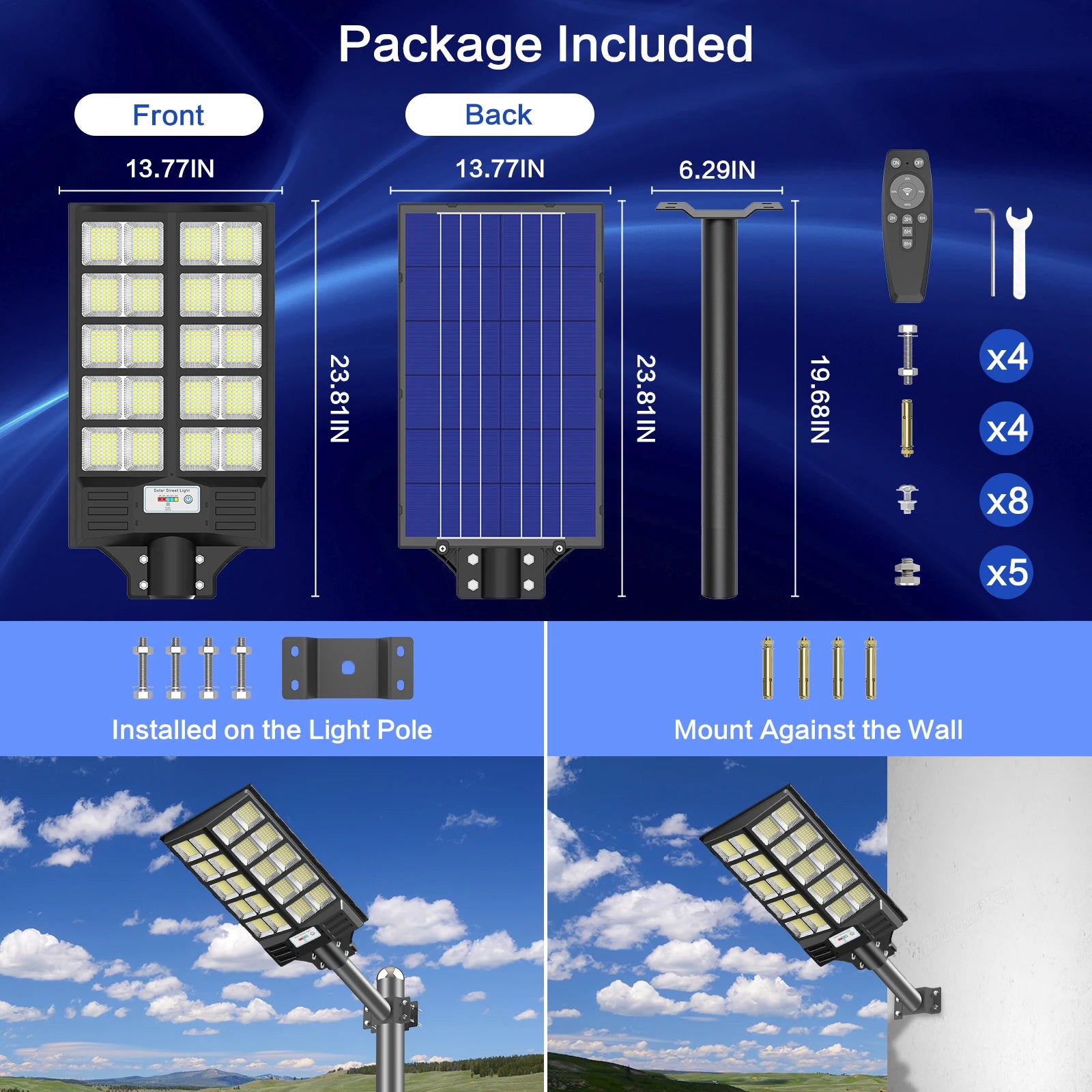 HYKENTE BC020 Solar Street Light High Efficiency LED Motion Sensor Long Runtime Remote Control Roads Yards RoHS CE 3-Year Warranty US Inventory