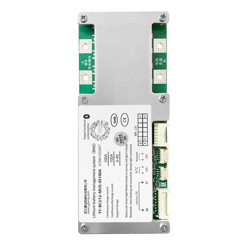 Yanyang 24V 8S 100A Smart BMS APP Support NMC/LFP/LTO Batteries 120mA Passive Balance Circuit Protection Temperature Control for
