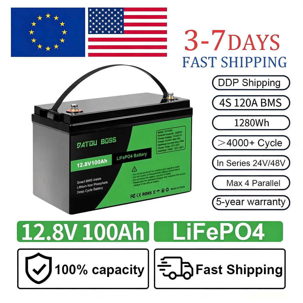 DATOU BOSS US Stock Solid State LiFePO4 Battery 12V 100Ah Built-in 100A BMS 1280Wh 6000 Cycles Power Supplies/RV/Solar PRIME RJ SOLAR PH