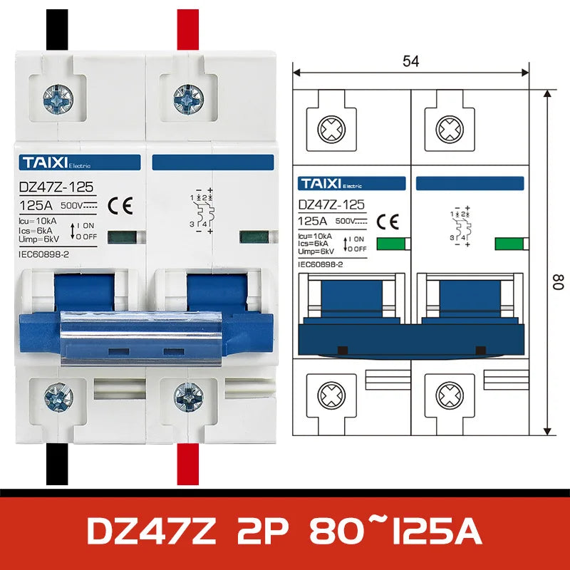 Solar PV MCB DC Circuit Breaker 1P/2P 500V 1000V Photovoltaic disconnect switch 10A 16A 20A 32A 40A 63A 100A 125A PRIME RJ SOLAR PH