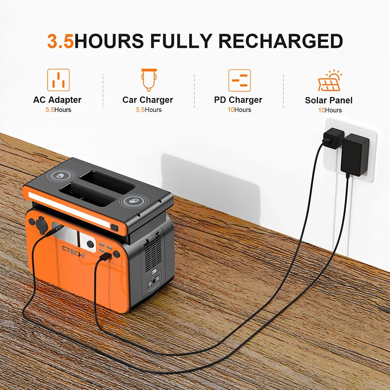 CTECHi 500W Portable Power Station Phone Wireless Charger Solar Power Generator Lithium Home Camping Energy Backup Power Supply