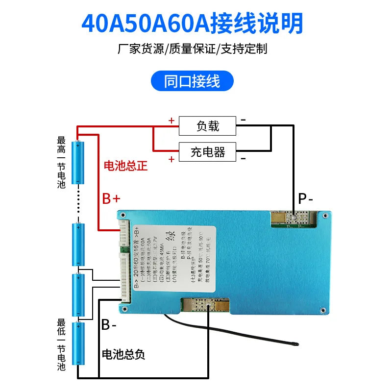 Lifepo4 19S 40A-120A for 3.2V Iron LFP Battery Balance with Temperature protection Charge Discharge Same Port Board G931
