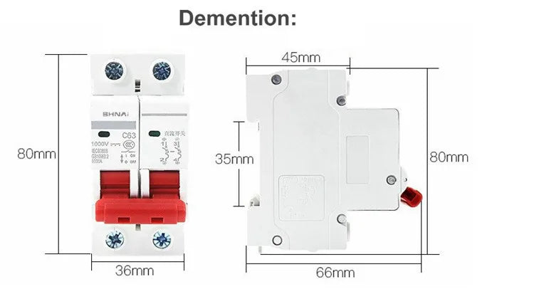 2P DC 1000V Solar Mini Circuit Breaker 6A/10A/16A/20A/25A/32A/40A/50A/63A DC MCB for PV System PRIME RJ SOLAR PH