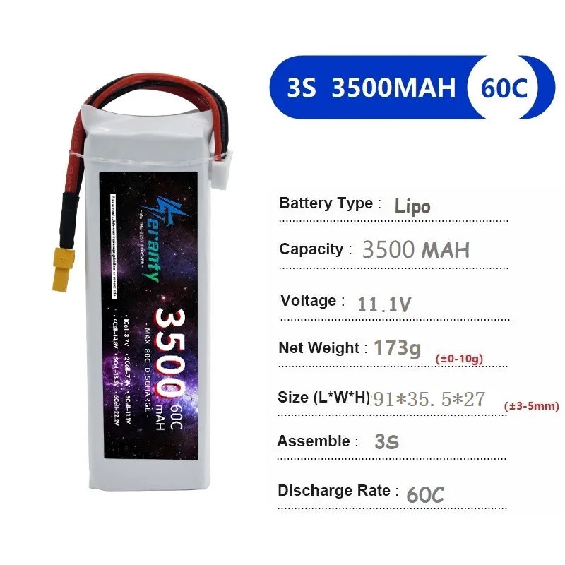 3500MAH Battery 11.1V 3S 60C LiPo Battery T JST/XT60 XT30 Plug for RC Drone Car Airplane Helicopter Toy Accessories Lipo Battery PRIME RJ SOLAR PH