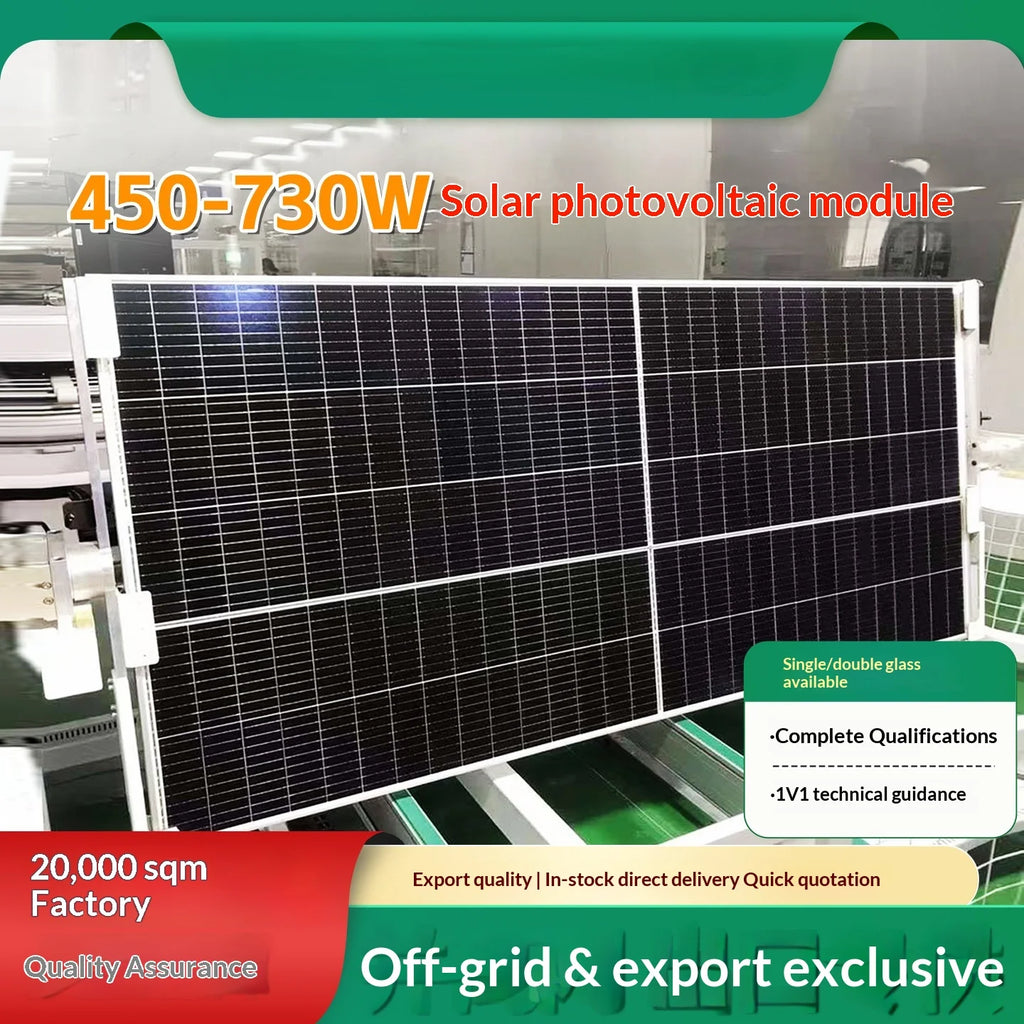 In-stock High-Power N-Type Bifacial Double-Glass Solar Photovoltaic Panels 350W 400W 450W 500W Roof Off-Grid Power Generation