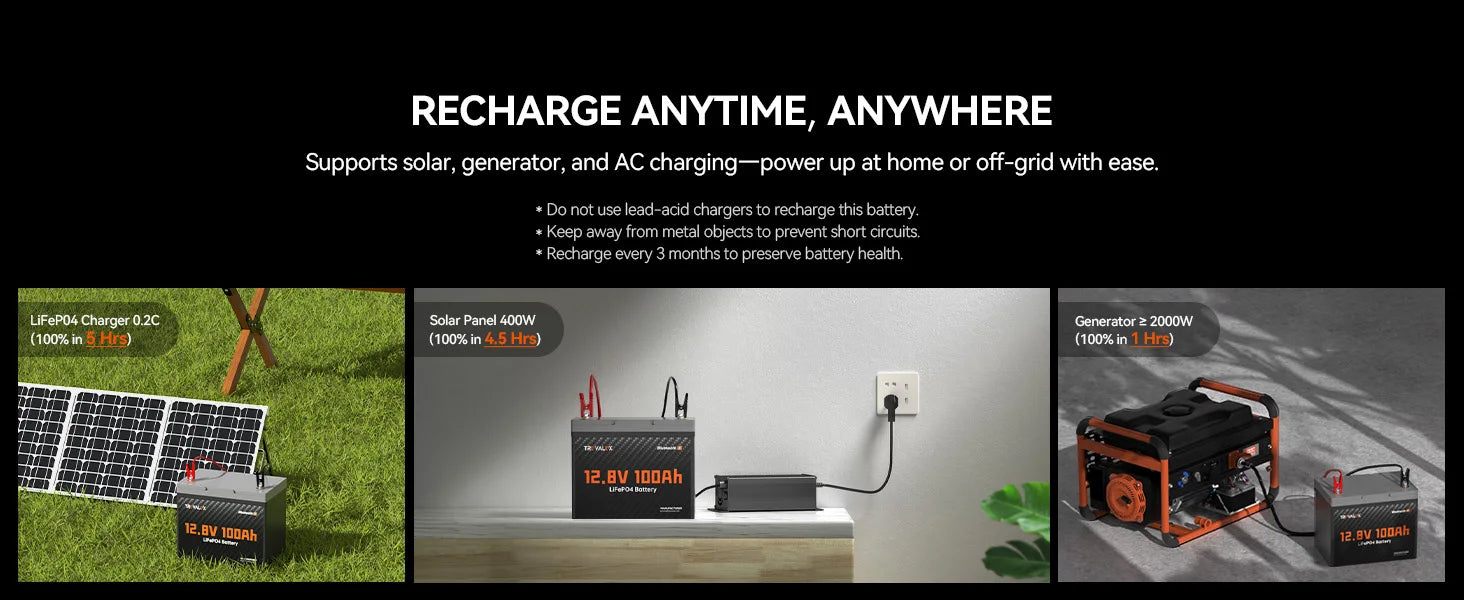 TRUVALUX 12V 100Ah LiFePO4 Bluetooth Lithium Battery Group24 Size Smart 100A BMS 6000+cycles1.28kWh Deep Cycle Solar Storage RV