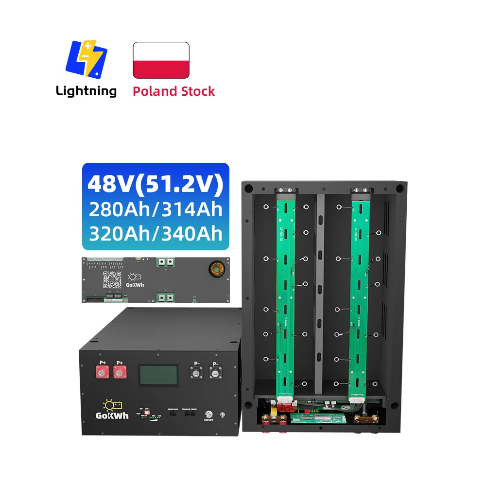 EU Stock 48V 340Ah 51.2V LiFePO4 Battery Case MB316 314Ah Box Kit 300A V19 BMS 33KWh LCD Display Metal Material Energy Storage