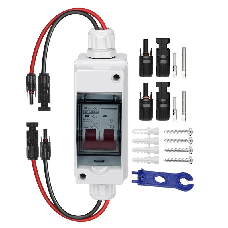 DC500V Photovoltaic DC Circuit Breaker Switch Outdoor Waterproof IP65 1 in 1 Out Solar Bus Photovoltaic DC Circuit Breaker