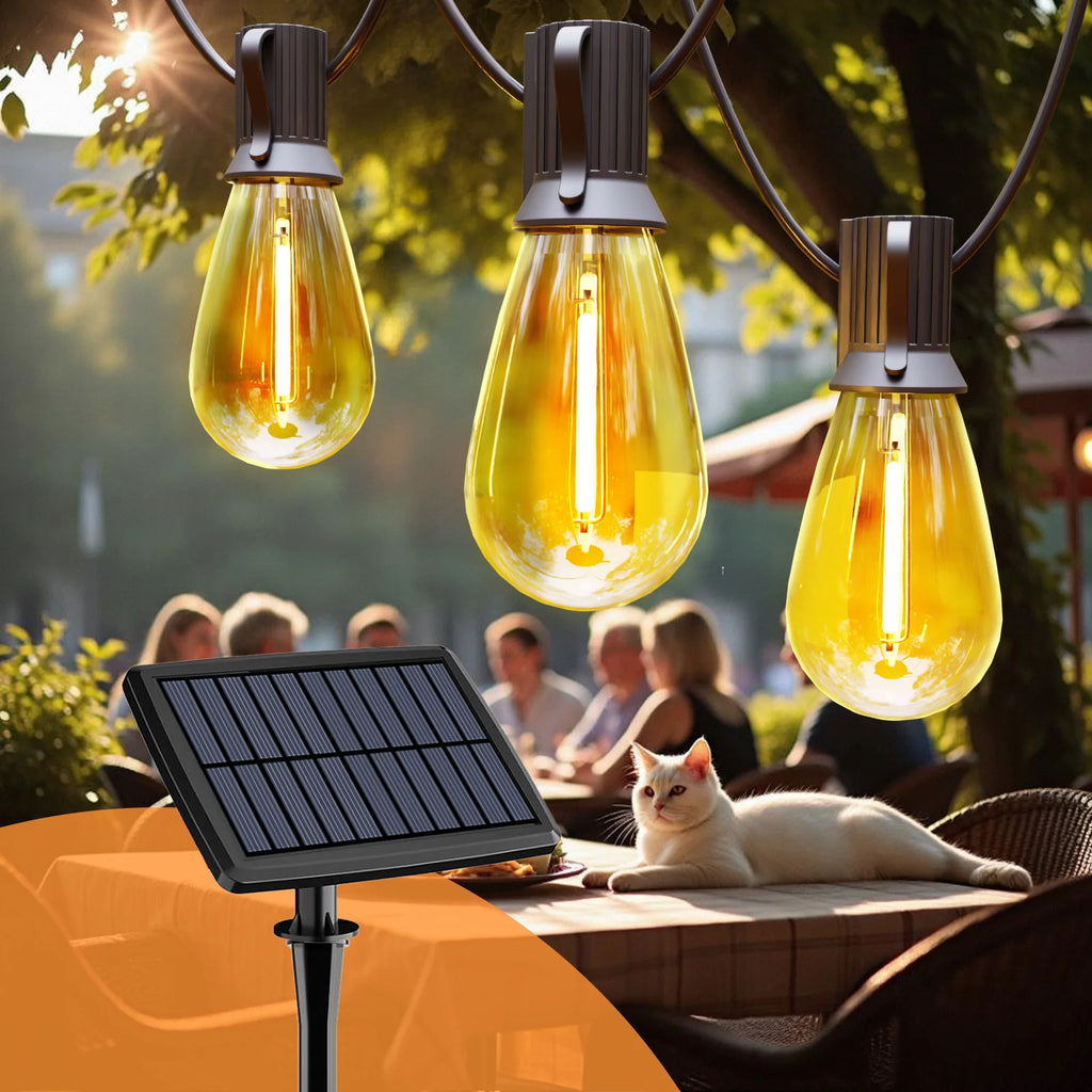 S14 100ft Solar String Lights Waterproof Outdoor Garden Patio Backyard 50 Bulbs 2700K Warm White Energy-Saving PRIME RJ SOLAR PH