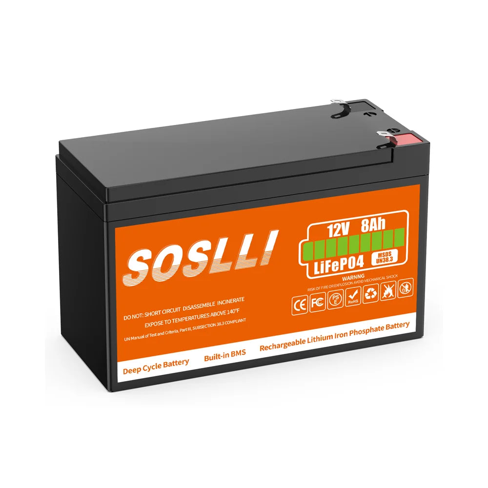 Massive-Power SOSLLI 12V 8Ah LiFePO4 Battery Stable Voltage for Portable CPAP Ventilator Respiratory Medical Backup
