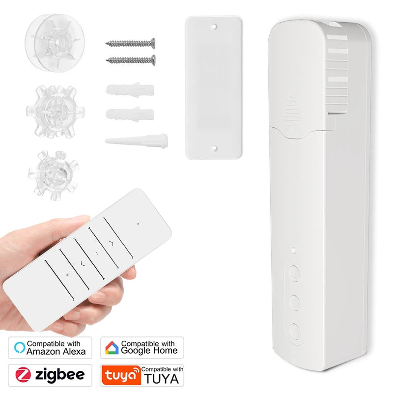 Tuya Smart Home Zigbee Remote Control Shade Shutter Zebra Chain Roller Motor Solar Panel Alexa Smart Curtain Blinds Window