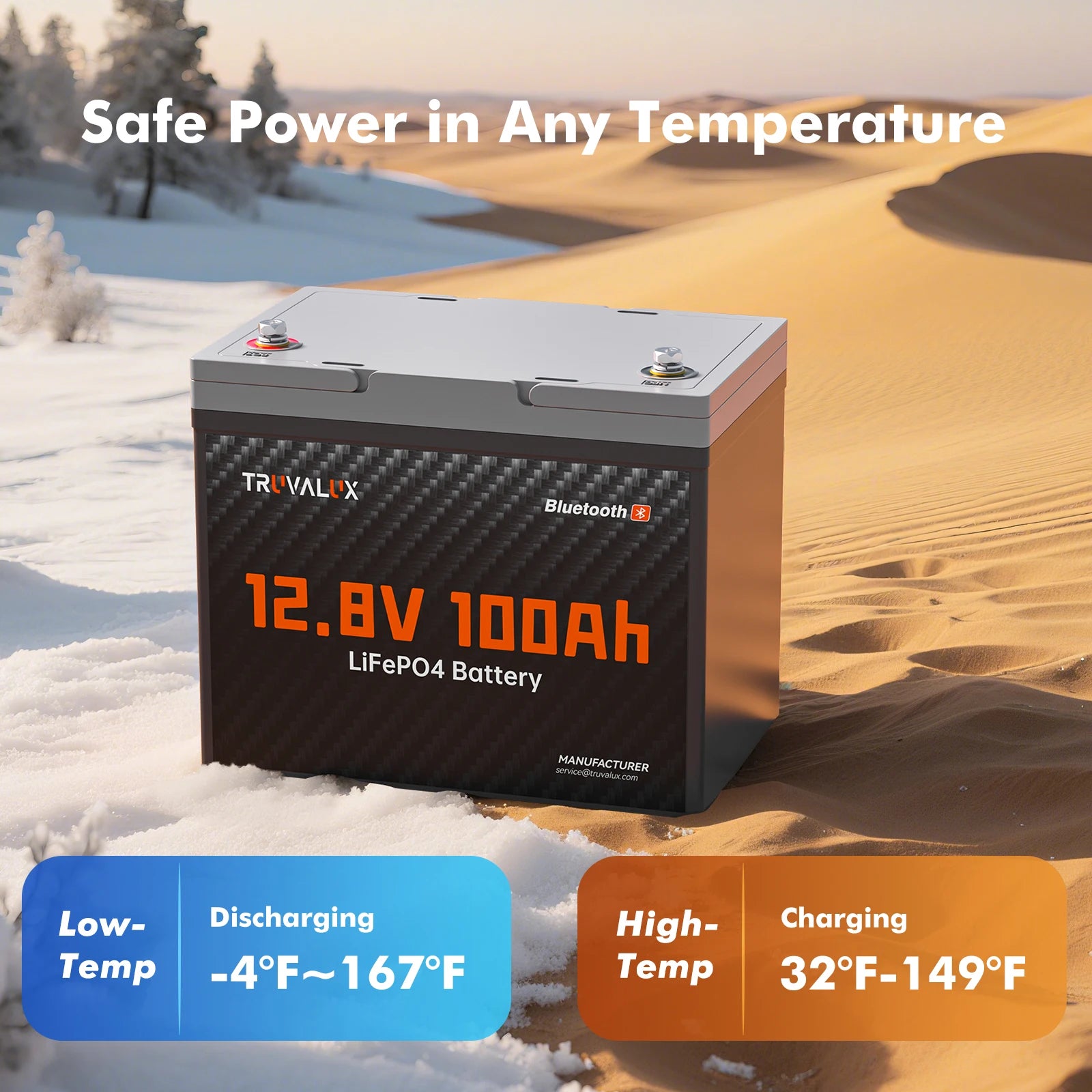 TRUVALUX 12V 100Ah LiFePO4 Bluetooth Lithium Battery Group24 Size Smart 100A BMS 6000+cycles1.28kWh Deep Cycle Solar Storage RV