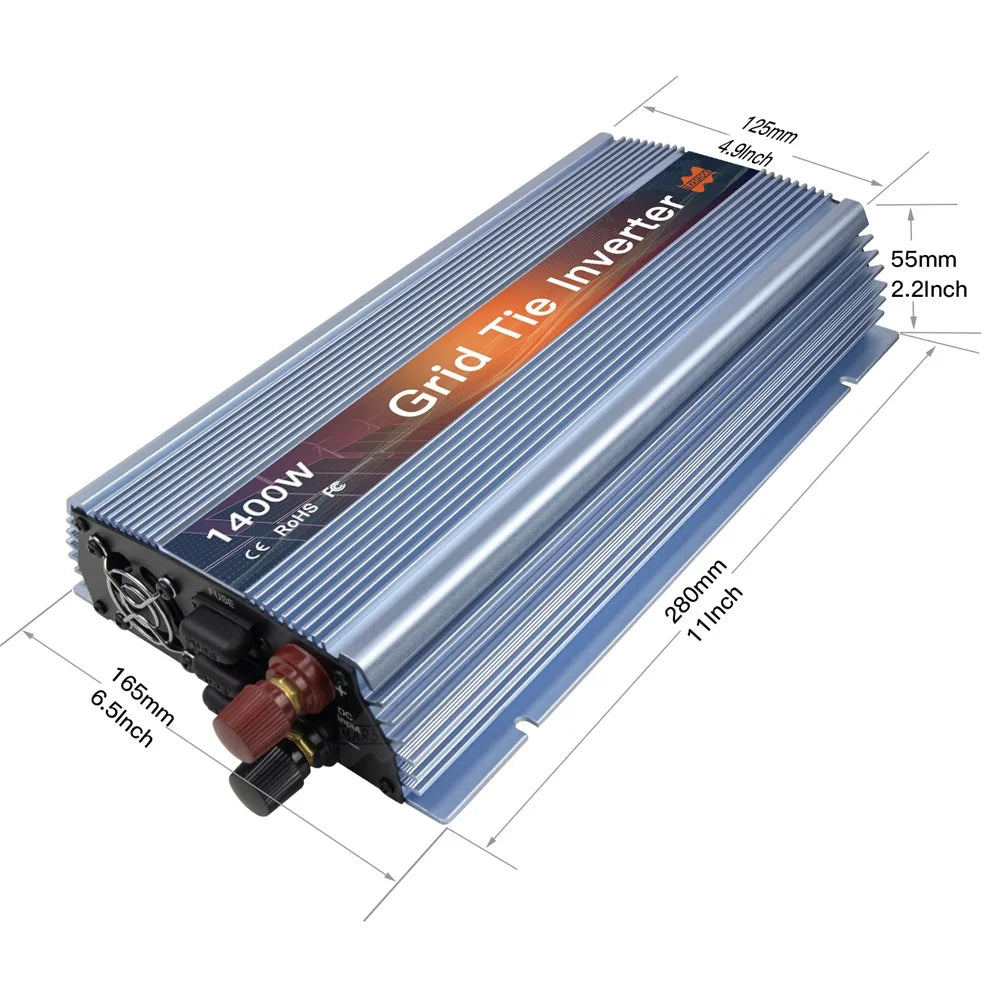 1400W On Grid Tie Inverter MPPT Solar Inverter 18V 36V DC Pure Sine Wave Converter AC 110V 220V  For 36 60 72 Cells PV PRIME RJ SOLAR PH