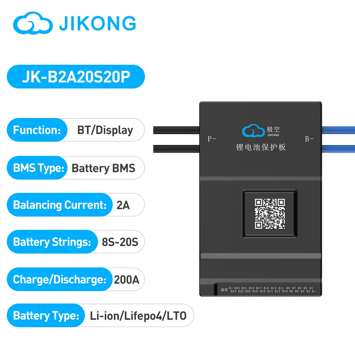 Jikong JK-B2A20S20P 200A PCB Battery Management System (BMS) for 8s 16s 20s 24s Lifepo4 Li-ion Lithium Batteries BMS JK