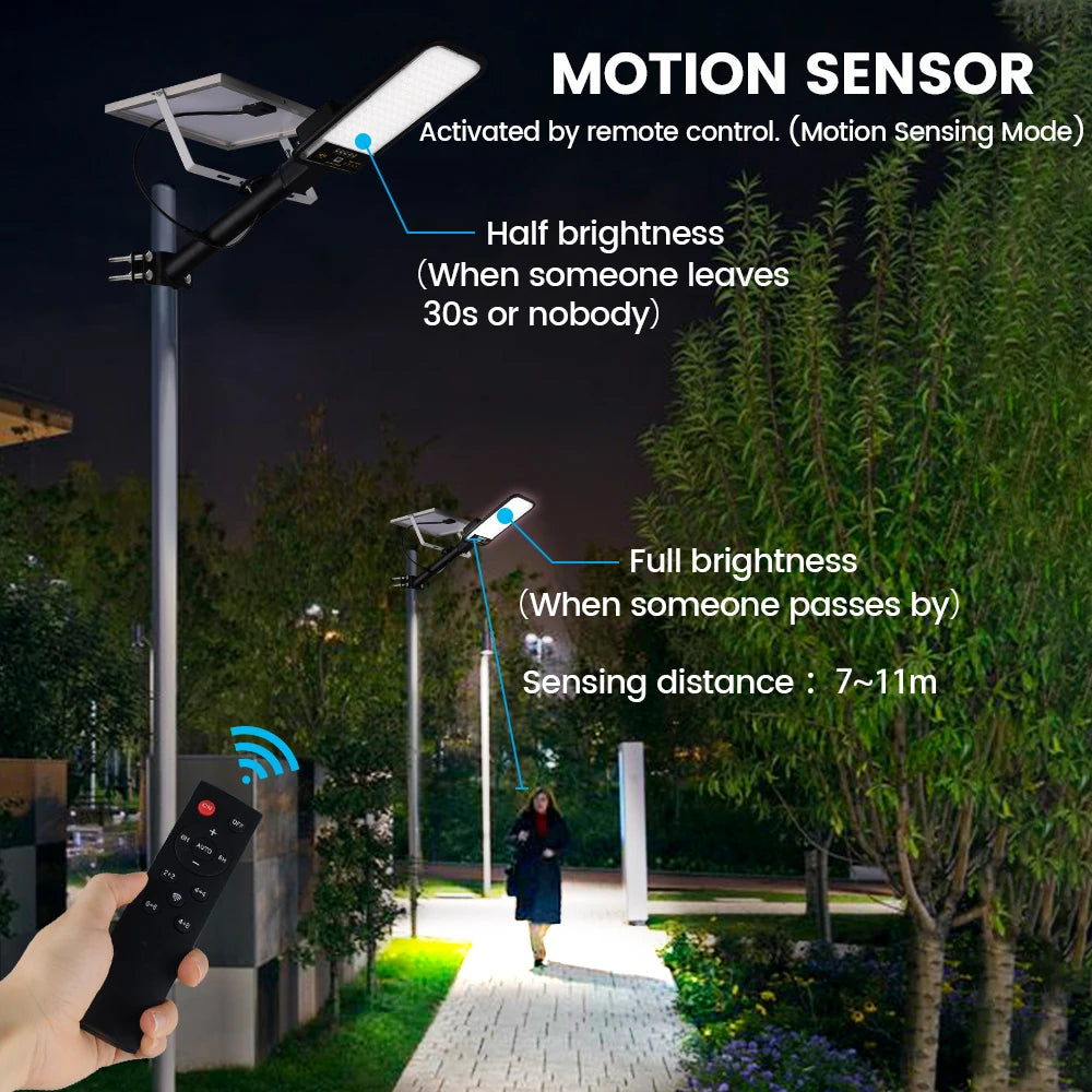 Dingdian LED Street Light Outdoor Lighting Motion Sensor Remote Control Solar Powered Waterproof IP66 Solar Street Light Pole