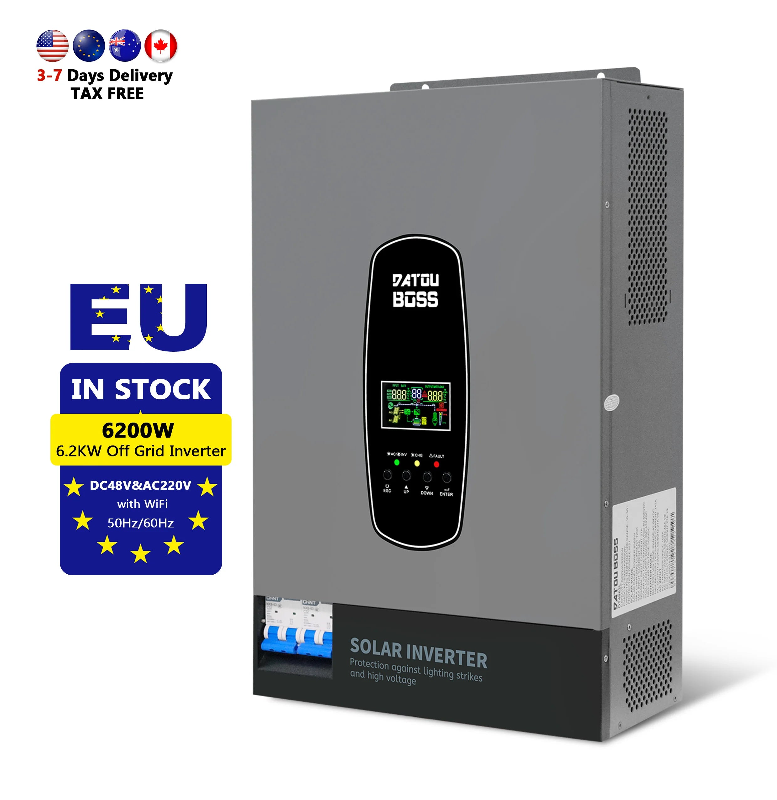 EU Local  DC24V 3KW 48V 6.2KW 11KW Solar Hybrid Inverter 230V Pure Sine Wave With Charger German Warehouse Stock DATOUBOSS