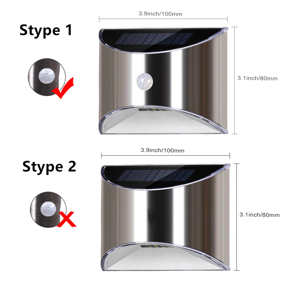 Hot Sell Solar Light LED Solar Wall Lamp PIR Motion Sensor Stainless Steel Shell Lighting For Outdoor Garden Wall Fence Stair