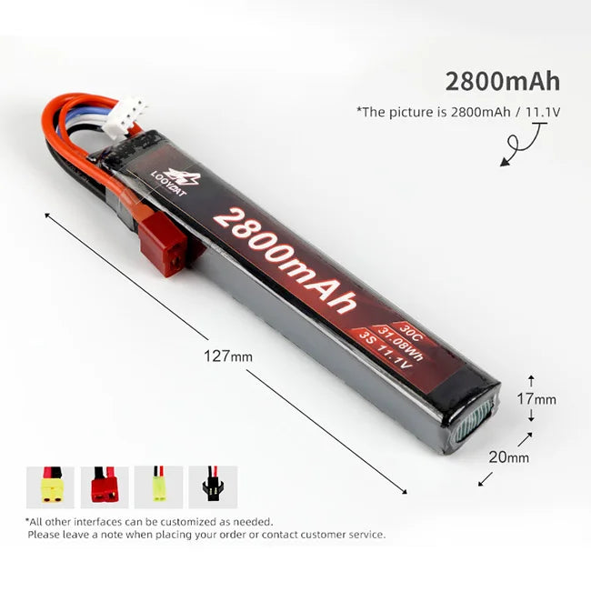 LOOYBAT 3S 11.1V 1500mAh 1800mAh 2800mAh 30C LiPo Airsoft Battery Rechargeable Pouch RC Models