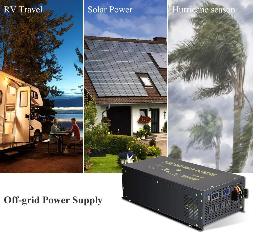 Pure Sine Wave Solar Inverter 12V 220V 10KW Off Grid PV 24V/36V/48V/60V/72V/96V/110V DC to 120V/230V AC Converter Wired Control PRIME RJ SOLAR PH