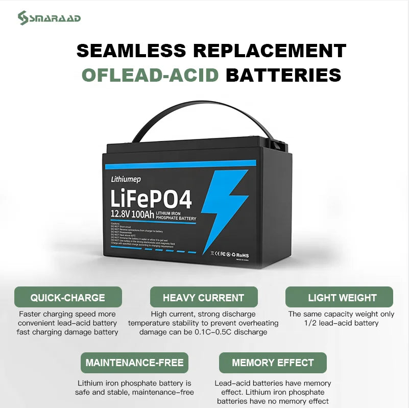 Smaraad Lithium Ion Batteries  Lifepo4 Battery 12.8v 300ah(3840wh) Power Backup for Home