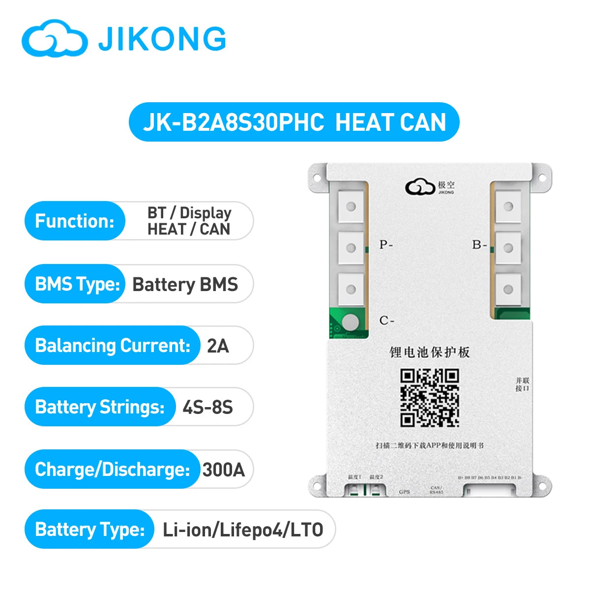 JKBMS JIKONG BMS JK-B2A8S30PHC 24S/8-20S/16S 200A 2A LiFePO4 Smart BMS for Energy Storage