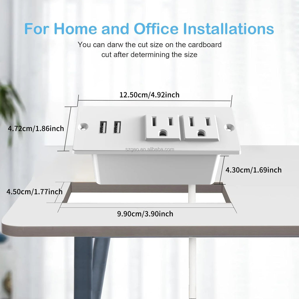 Small Recessed Power Strip Plug Extension Cord with USB Electrical Outlet Extender Power Adapter Charging Station Power Strip